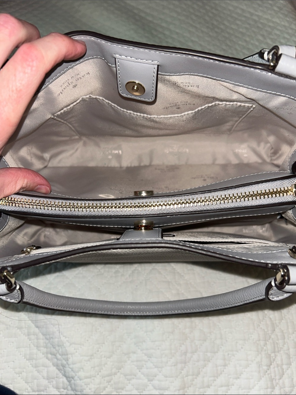 kate spade Gray and White Pebbled Leather Satchel with matching wallet - Picture 7 of 10